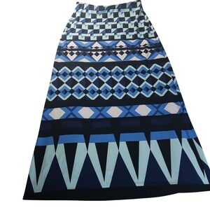 ECI New‎ York Geometric Maxi Skirt Blue Print Long Boho Career Casual Size M